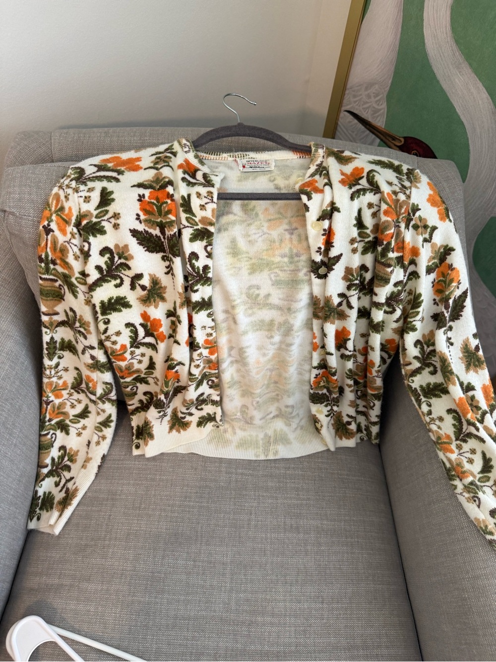 Vintage Floral Cardigan in Cream and Orange